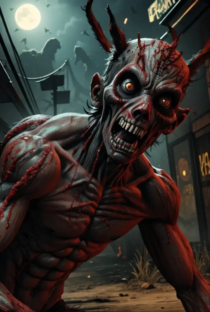 Apparition,zombie,monster,ghost,scared,Scary,dirty,grotesque,darkness,Trying to attack,The teeth are like a knife.,There's blood all over my body,Atrocious,両手を挙げてTrying to attack,