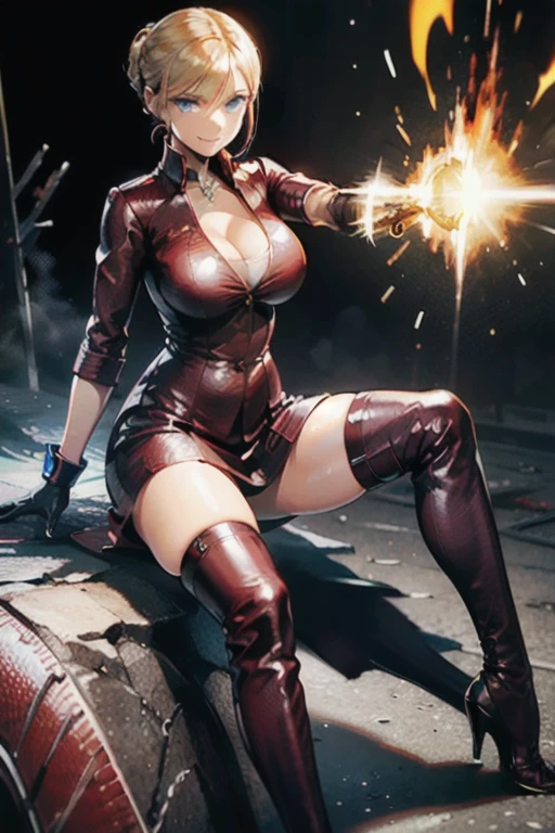 photorealistic, high resolution, 1women, mature female, solo, hips up, robot, anatomically perfect woman,carbon fiber,tactical, black metal, wiring,glowing eyes,artificial muscle,exposed machinery, full robot body, Kicking the neck, shorts, high chest kick, Action, side kick, Background blue sky, BG blue sky.