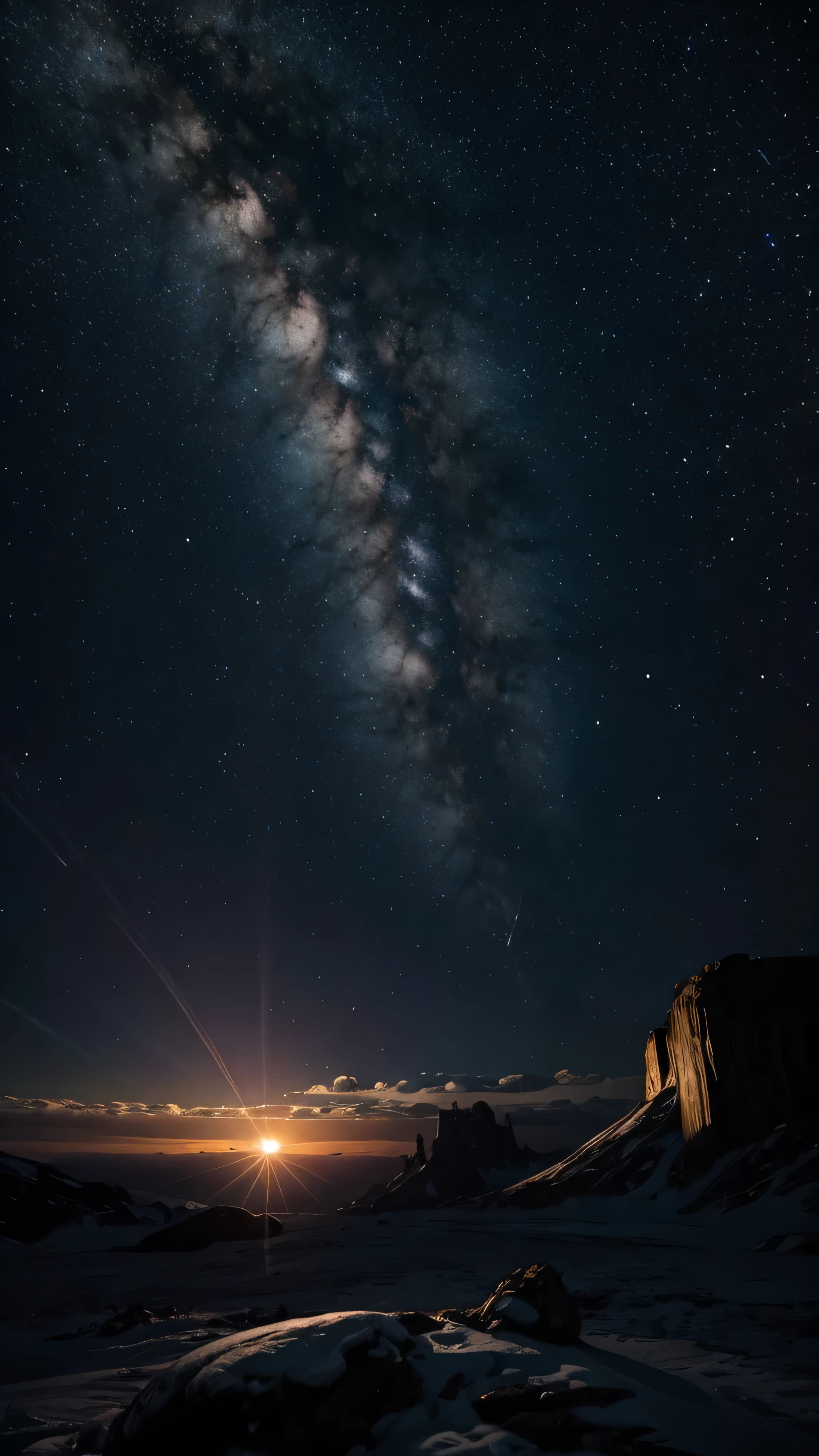    highdefinition images ，   Colorful Planets Shining Creative Spray Paint,   Dystopian Thriller , ((Masterpiece))  Dramatic Half Moon Night   ,   Dramatic Valley Shadows Under the Mountain   , Clear Night  、 Big Sky and Earth with Flowing Comets 。 