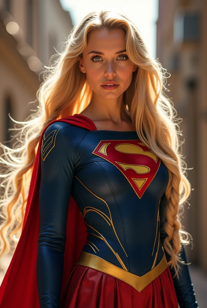 ((Realistic lighting, Best quality, 8K, Masterpiece: 1.3)), Focal length: 1.2, 1 girl, Perfectly shaped American woman: 1.4, Slim waist: 1.1, ((long blonde hair)), (Supergirl latex uniform: 1.4), (Outdoors, Night: 1.1), City streets, Fine features, Delicate eyes, Double eyelids, Short latex miniskirt, (Black knee-high socks: 1.5) --s2

((Realistic lighting, Best quality, 8K, Masterpiece: 1.3)), Focal length: 1.2,
