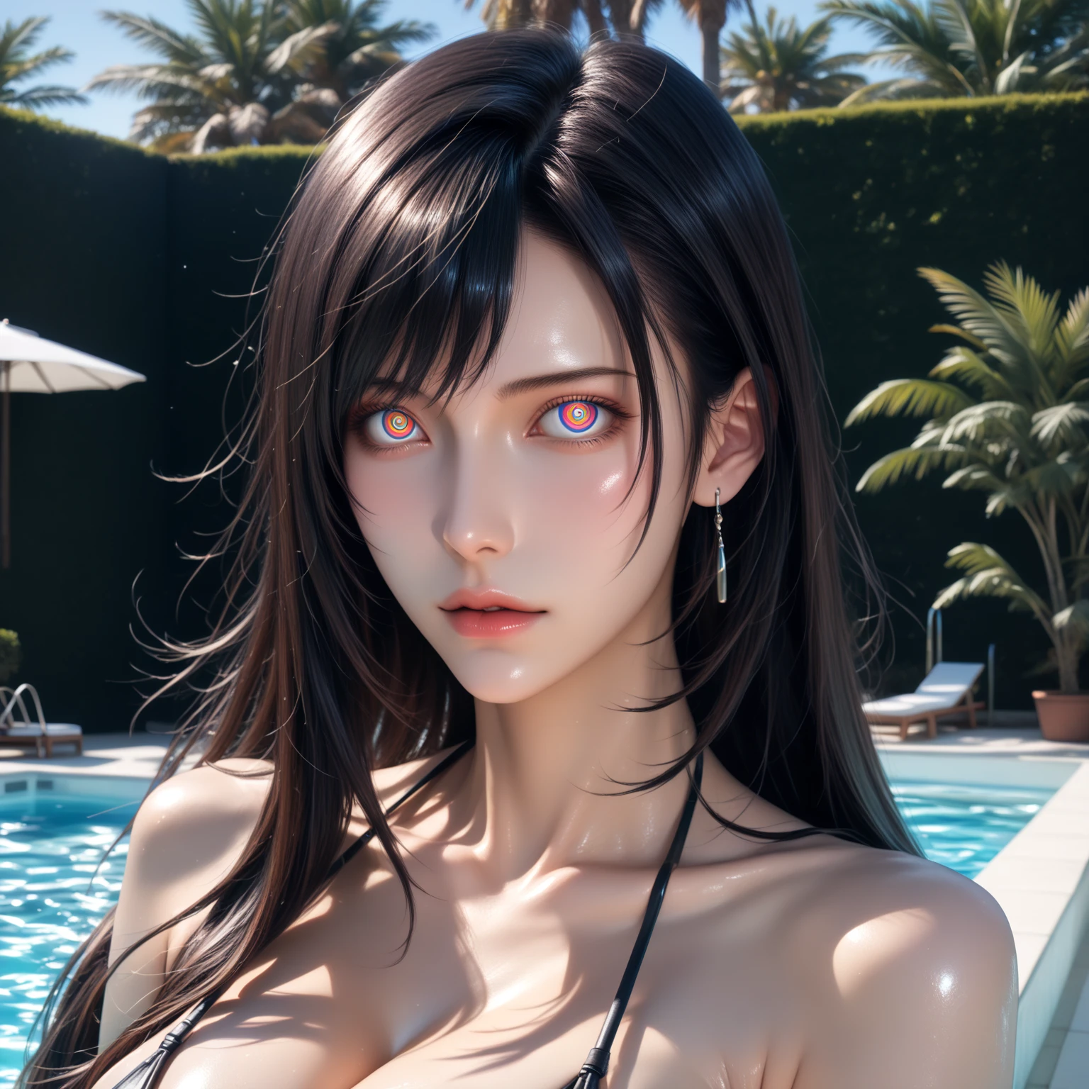 dark iridescent hair, multicolored eyes, slender and athletic built, UHD, masterpiece, super detail, best quality, 8k