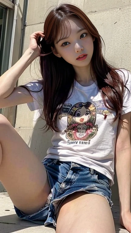 (8k:1.27), best quality, masterpiece, ultra highres:1.2), lesbian delinquent girl with arm tattoos, tattooed girl, full body picture, dirty old white oversized knotted prisoner t-shirt, dirty big t-shirt, short big sleeves, beige prisoner pants tied with a rope, wearing dirty old goth clothes, dyed bright long red hair with back ponytail, kneeling in a prison cell, handcuffed, hands tied with rope behind body, submissive neck choker and checkered keffiyeh scarf in neck, 4k or 8k picture, looking at the floor down very sad, very sad face, praying, paisley bandana pirate style headscarf, smelly, barefoot, rope hanging from ceiling, tattooed body
