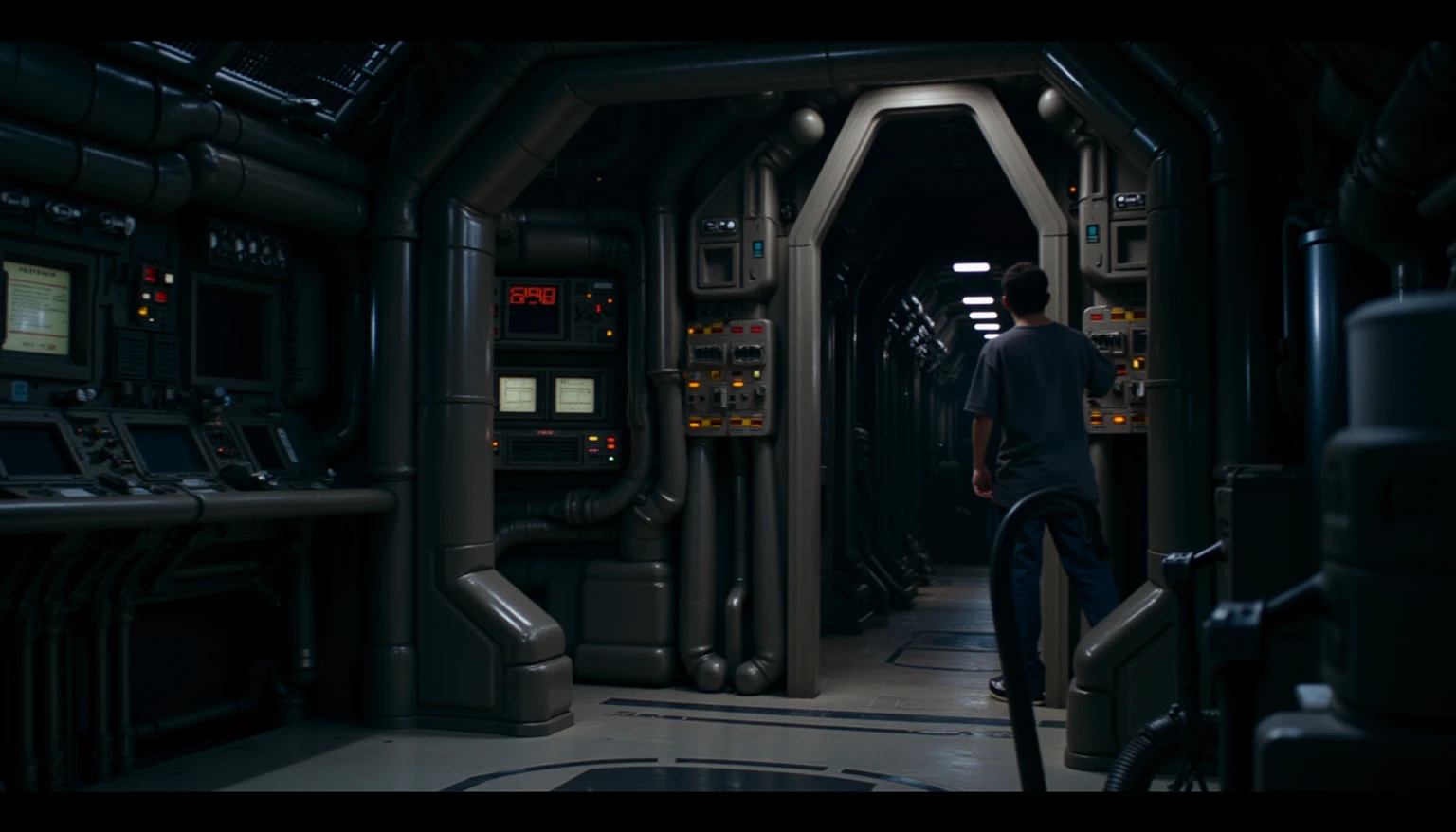 ohwx set design, a photo of  the movie alien romolus interior set design, cinematic lighting