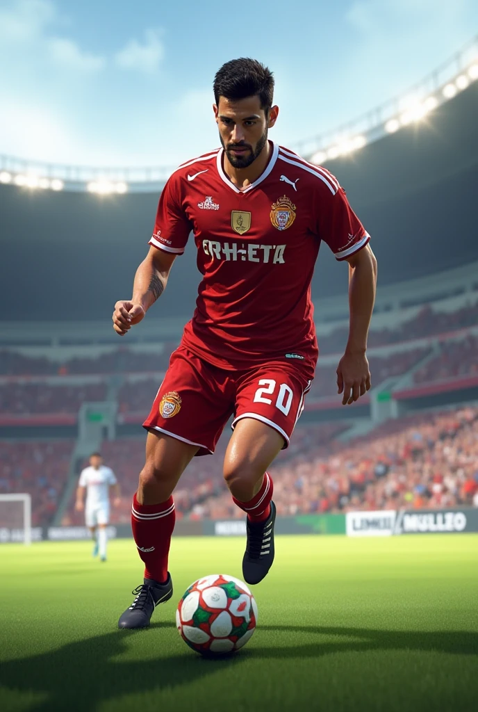 A 3D render of a modern man who liked football and was pushed to football club where he trained and put his hardwork and he became a football goat