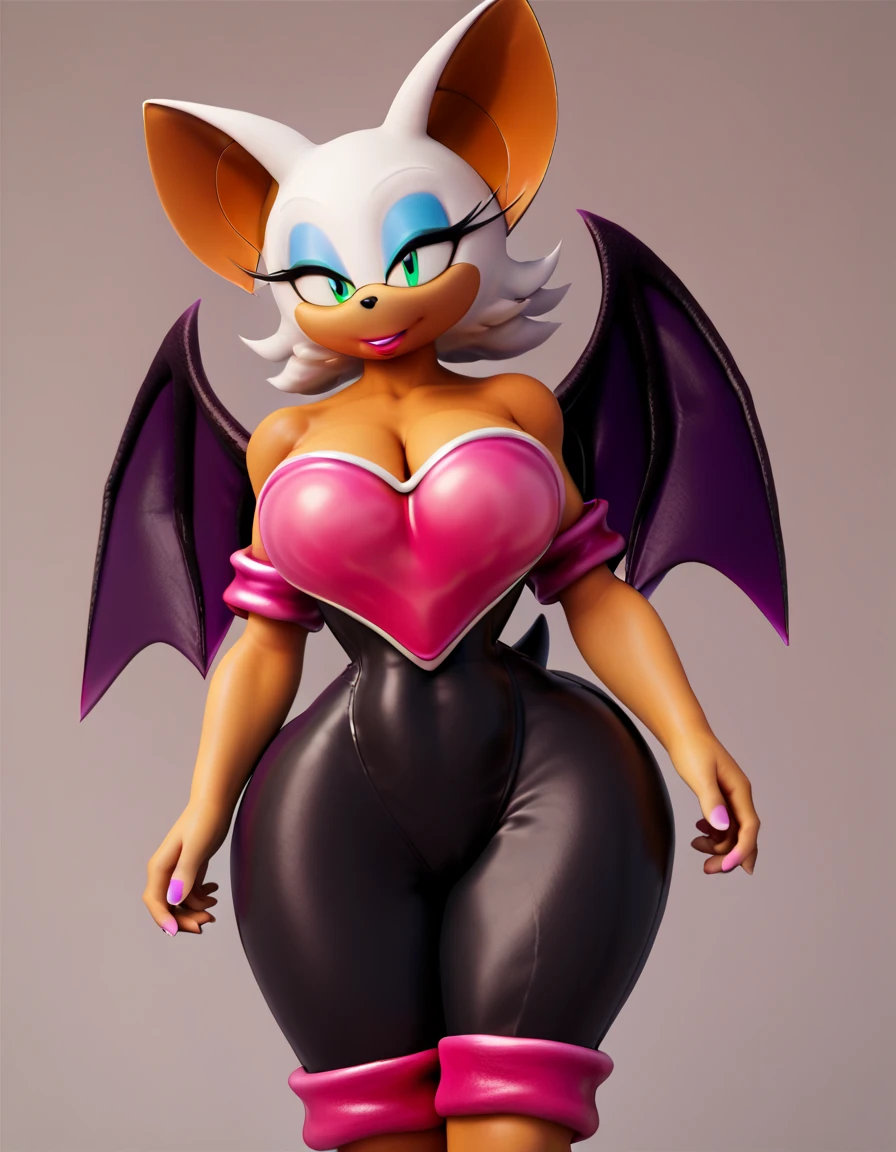 4k highly detailed realistic digital extremely high quality drawing, masterpiece, (by cutesexyrobutts), (uploaded on e621), (a full-body portrait of Rouge The Bat), ((wearing a collar, sexy playboy bodysuit with fishnet legwear and 8 inch heels)), (beautiful and detailed eyes: 1.1), detailed fur, seductive, sexy, voluptuous, curvy body, hourglass figure, large breasts, long legs, cinematic lighting, (f1.8 short focus bokeh)