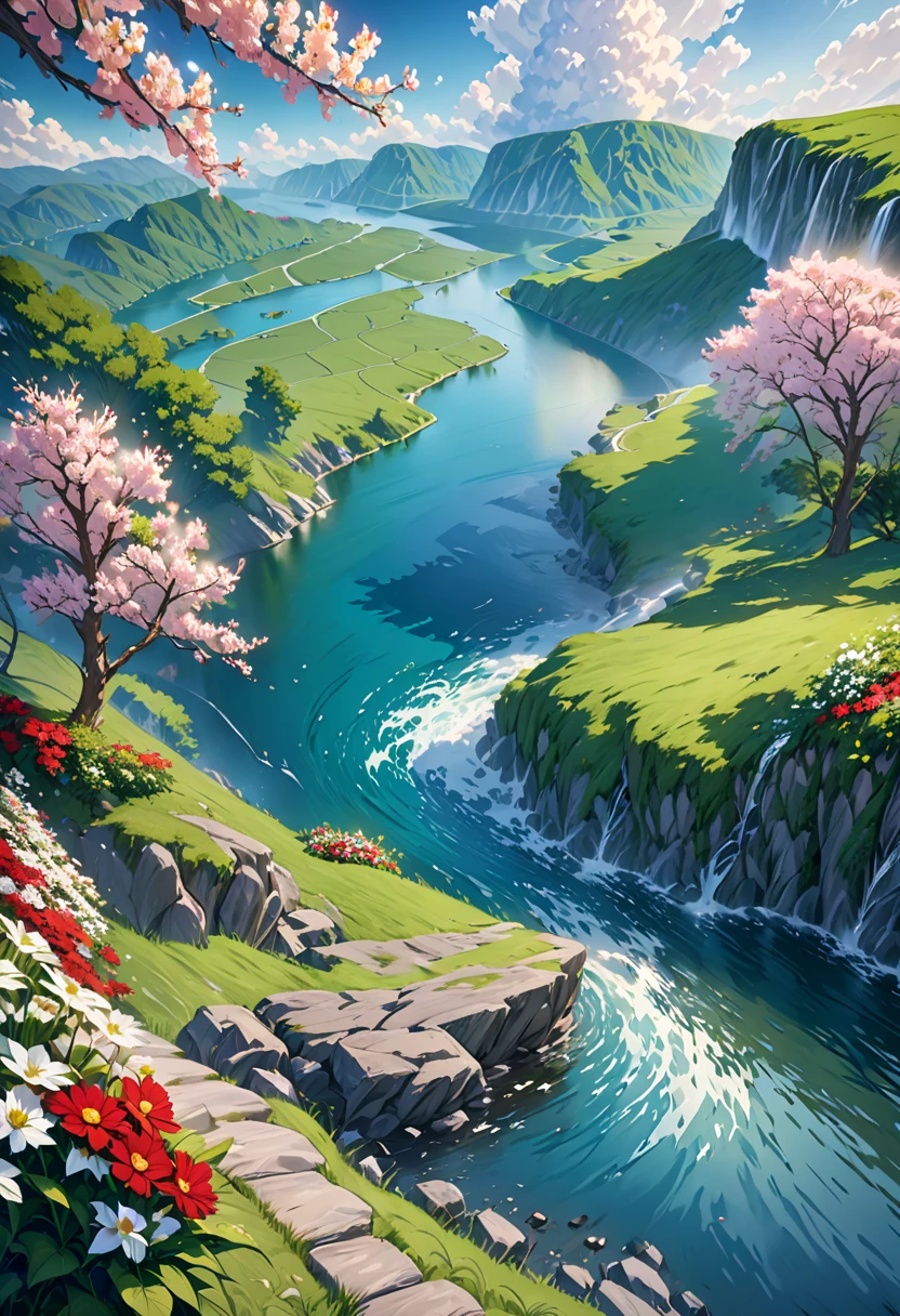 Tatsumaki,  One Punch Man,Masterpiece, 最 High Quality ,  High Quality ,  very detailed 8k CG unit wallpaper, scenery,  outdoor, null, cloud, day, water, tree, blue null, waterfall, cliff, nature, lake, river, cloudy null,  Award-Winning Photos, Bokeh,  depth of field,  high definition, flower,  Color Difference,  photorealistic,  very detailed,  Artstation trend , CGSociety Trends,  complicated,   high detail, dramatic,  Art on the Journey 