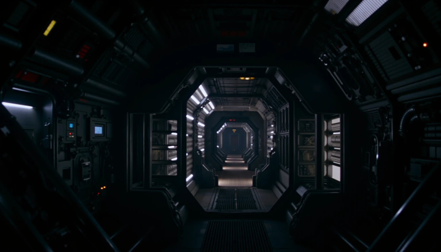 ohwx set design, a photo of  the movie alien romolus interior set design, cinematic lighting