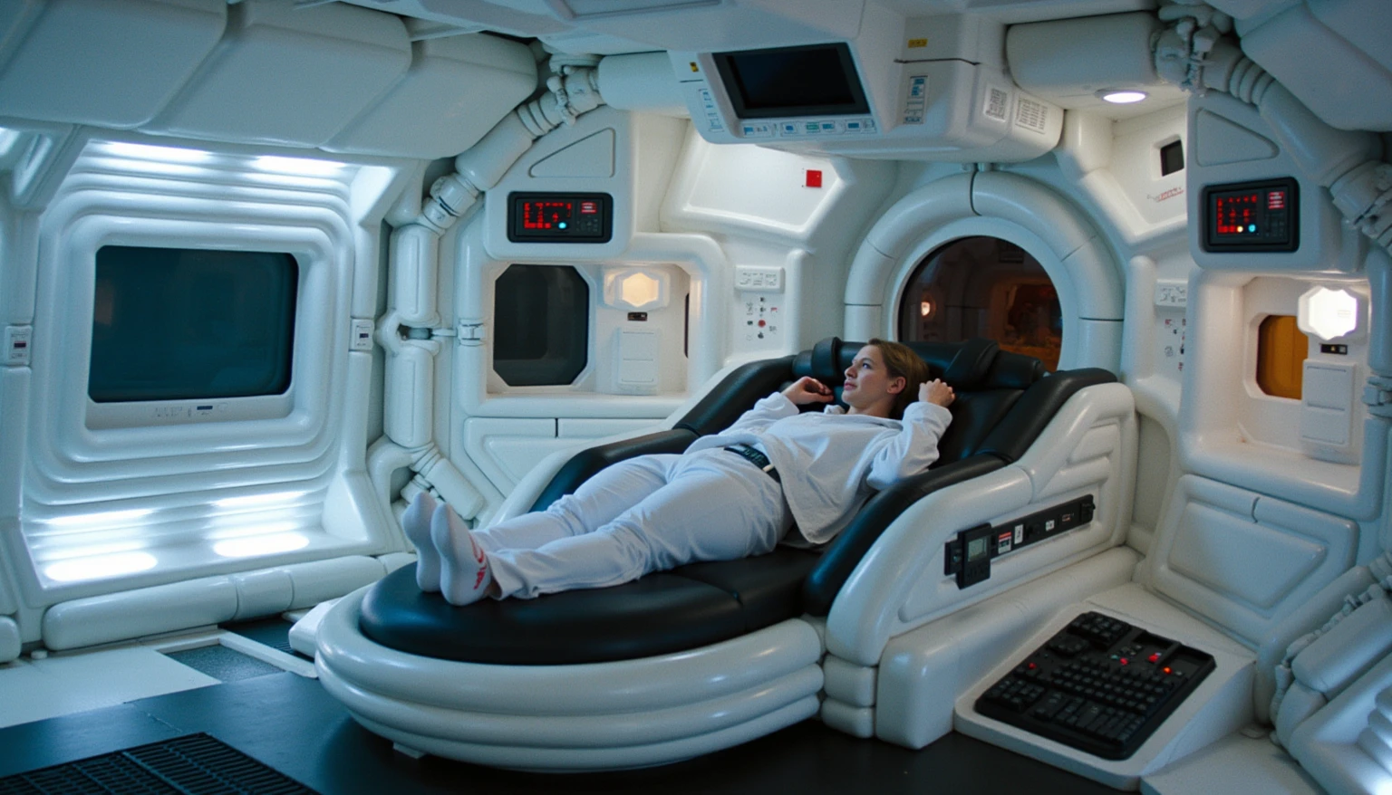 ohwx set design, a photo of a spaceship indoor sleeping hyper chamber