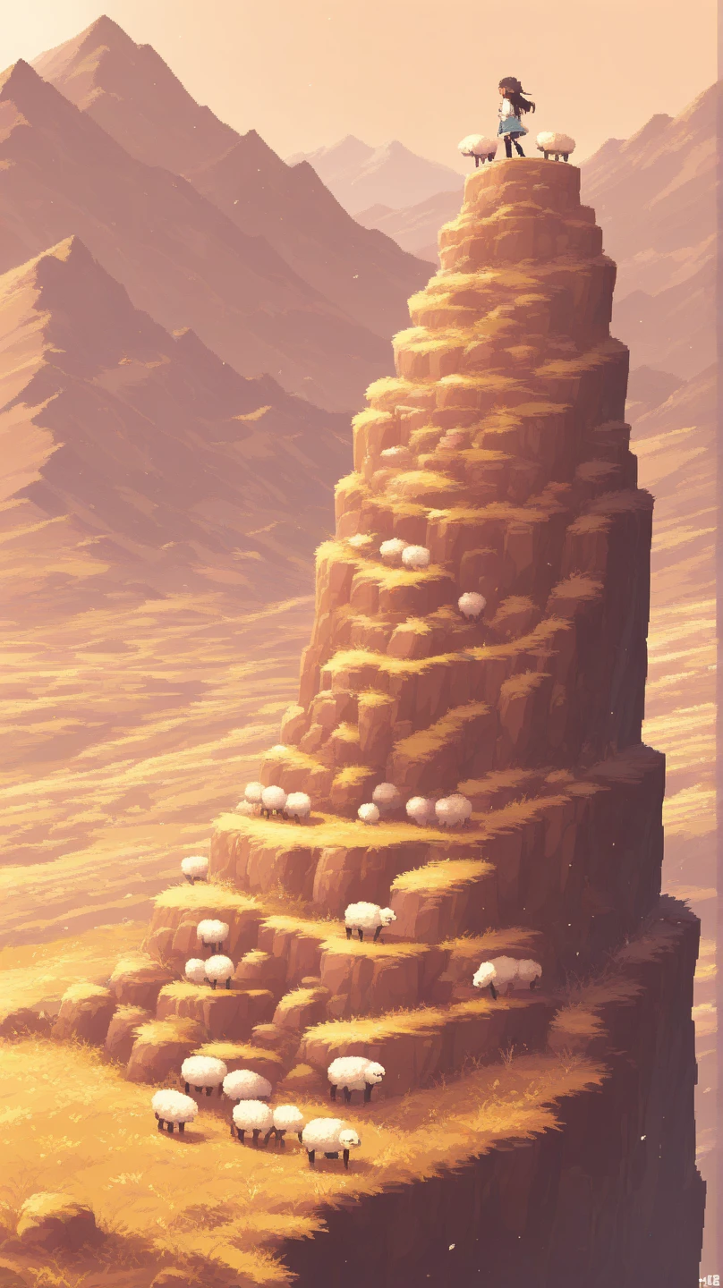 (masterpiece:1.3, highres:1.3, top quality, pixel art), 1000 sheep:1.3, many sheep:1.3, Build up:1.3, Above "1000", it's piled up like a mountain, 8k wall paper:1.3