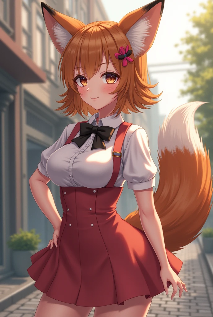 best quality, masterpiece, highly detailed,
<lora:chara_IsekaiNonbiriNouka_Senna_v2:0.8>, senna,
solo, blush, closed mouth,
brown hair, short hair, ahoge, yellow eyes, animal ears, facial mark, medium breasts,
brown dress, cleavage, bare shoulders, belt, hip vent, tail,
standing, head tilt, looking at the viewer,
tree, house, wood, grass