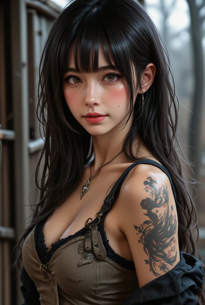  best quality , rags,  Young and beautiful women , Ninja,  Sneaky smile , Sexiness, Tattoo