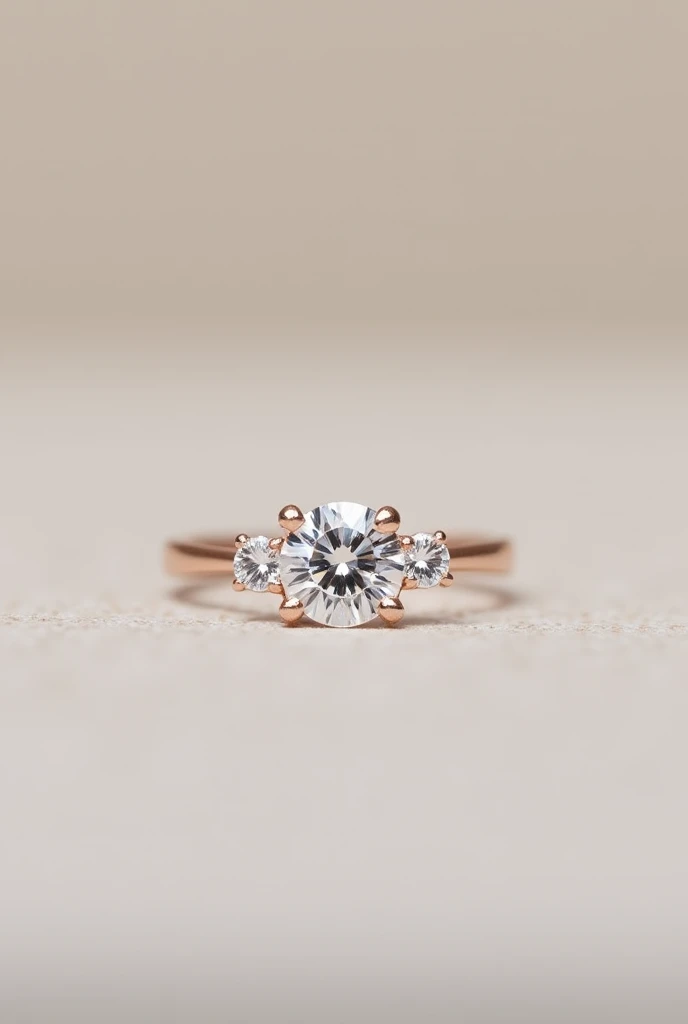 three-stone Moissanite engagement ring in a simple background
