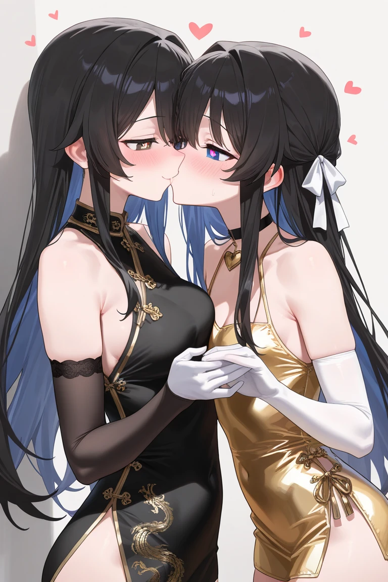 2girls, kissing cheek, playboy bunny, puckered lips, lips, closed mouth, closed eyes, masterpiece, best quality, absurdres, girl kissing girl on cheek, dynamic lighting, lighting effect