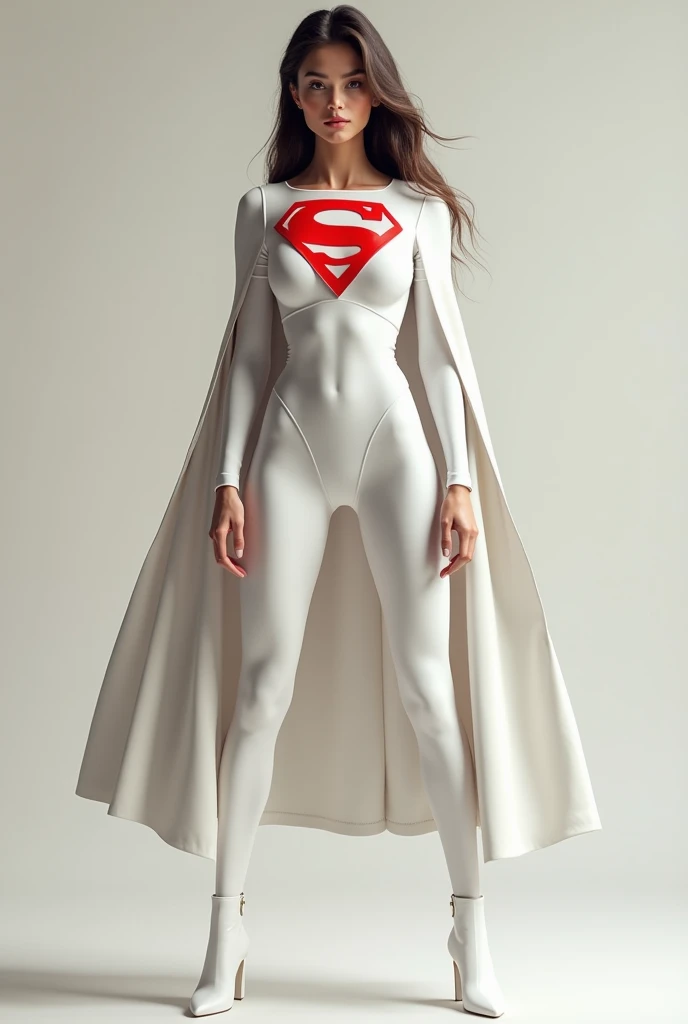 Superman (woman, White costume) от DC Comics, CGI with clear focus, Photorealistic, high detail, Realistic, Masterpiece, absurdress, Best Quality, HDR, hiquality, hight resolution, Extremely detailed, 8k wallpaper, intricate details, 8K UHD, Full-HD, (foto realista:1.2), Contrast, sharp lighting, Cinematic lighting, natural lighting, hard light, Backlighting, Global Illumination, Environment Occlusion