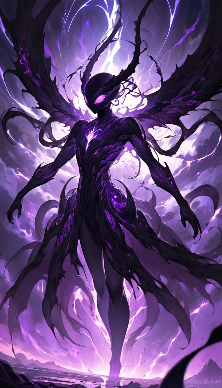 Nestled in the infinite expanse of the Void, the cryptic apparition of the Void Stalker manifests. Bathed in a whirling nebula, this supernatural entity glides serenely amidst cosmic detritus and celestial debris. A palpable aura of intelligence pulsates from his form, hinting at a trans-dimensional essence.

The Void Stalker's visage exudes macabre allure, with haunting silver eyes that pierce through time and space. His form is adorned with complex glyphs, which glow with a haunting luminosity, symbolizing the esoteric wisdom and mystic power that shapes