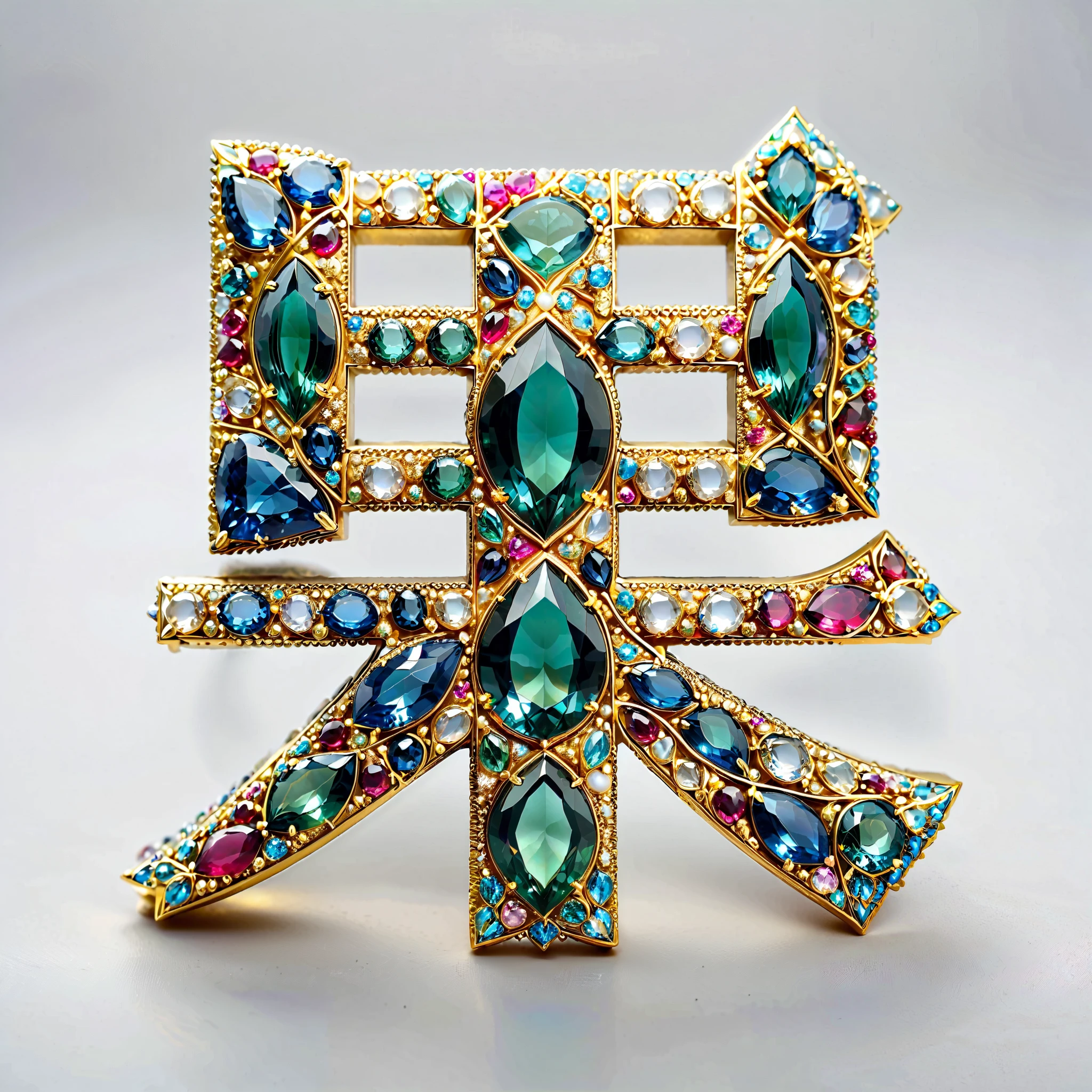 masterpiece. Beautiful large 3D ornaments , depicts a line of Malagasy tourmaline, precious gemstones beautifully decorated jewels . Exquisite craftsmanship . high quality . Excellent improvements . (( super detailed )). Table decoration , and exquisitely decorated jewels with some mother-of-pearl , opal, ruby. lapis lazuli. masterpiece hors norme. Magnificent and authentic . ultra-realistic .. (( white background ))