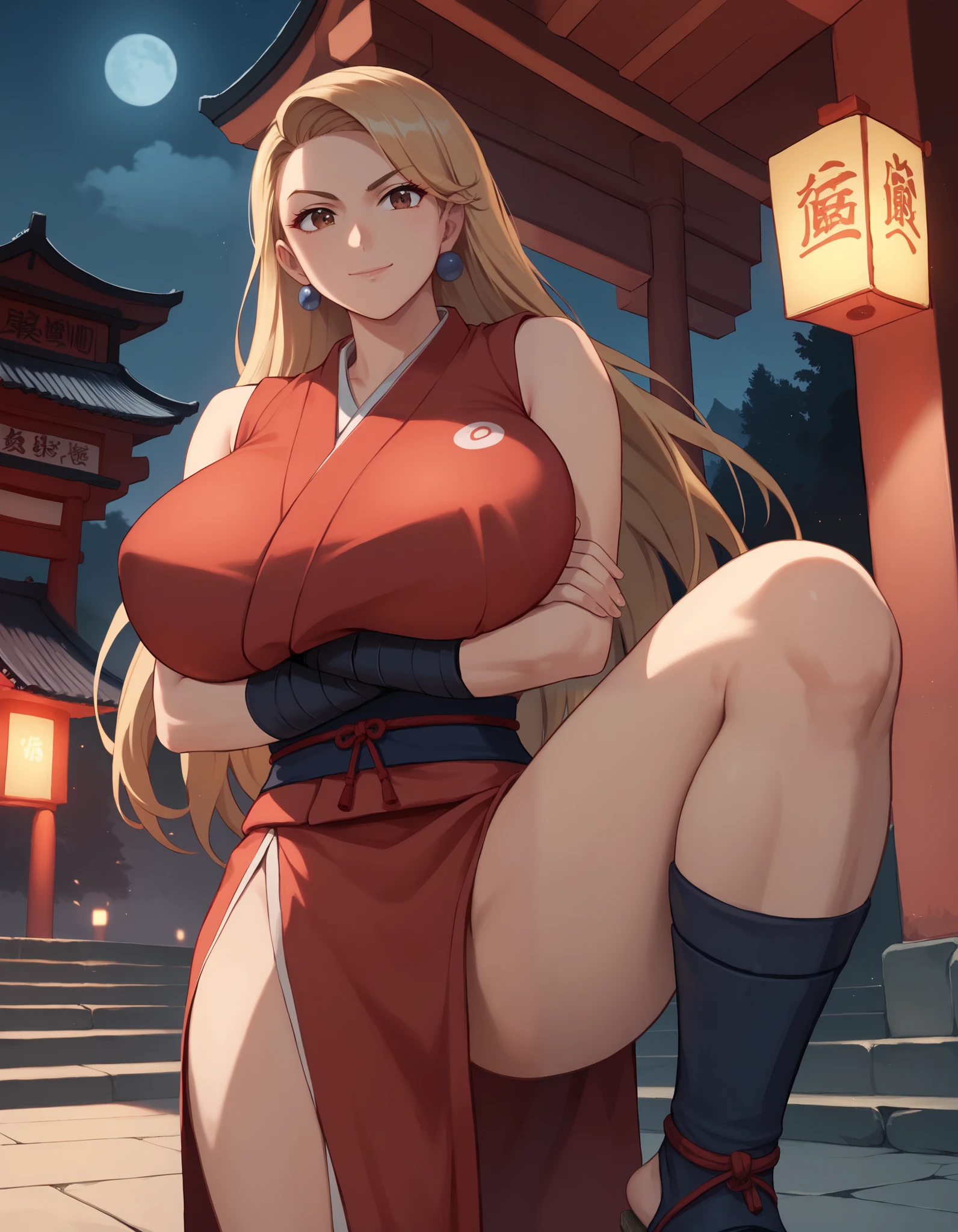 Tsunade in naruto, (solo),(Flirting gestures),(Enticing expressions),(compete naked),A MILF, trending on artstationh, intricate face details,Curvy physique, ((Thick body)),vibrant, 4K, 12k resolution,Forehead