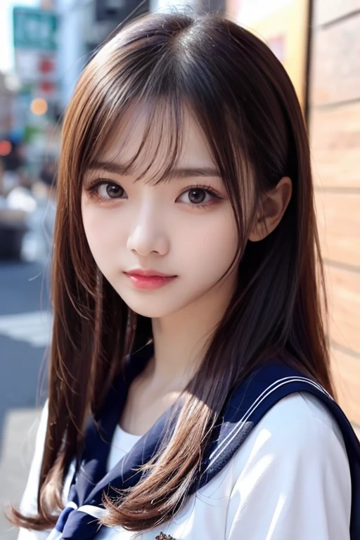  like an idol , long hair , straight hair, Round face , bust up ,  sailor suit  ,  as pictured  ,   match shading 、Best Beautiful Girl、 Refreshing Appearance 、It looks fun、Comfortable feeling、 has big eyes、 double eyelids、