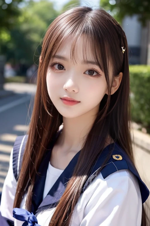  like an idol , long hair , straight hair, Round face , bust up ,  sailor suit  ,  as pictured  ,   match shading 、Best Beautiful Girl、 Refreshing Appearance 、It looks fun、Comfortable feeling、 has big eyes、 double eyelids、