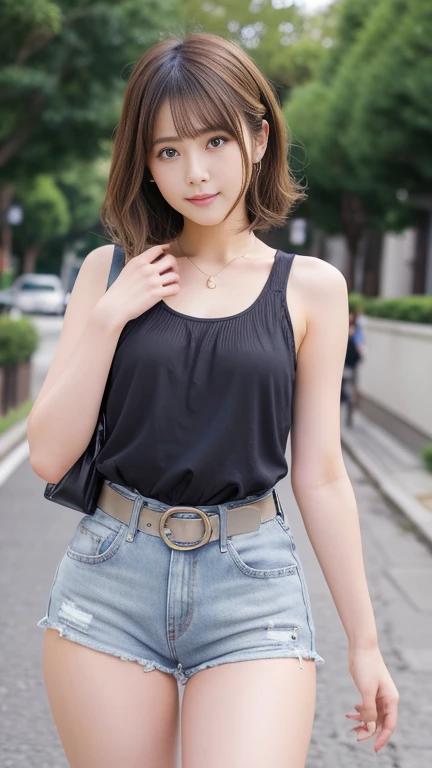(Woman walking on Tokyo street:1.3、smile、The background is a street corner:1.5)、(Realistic、Like a photograph、Live Action、8K, Realistic, RAW Photos, Best image quality: 1.4), Single-lens reflex camera、RAW Photos, Highest quality, Realistic, Very detailedな CG Unity 8K 壁紙, Written boundary depth, Cinematic Light, Lens flare, Ray Tracing, Realistic background、(Paisura:1.5、SpaciousTshirt:1.2、(Lightweight white wide leg pants)、Small breasts:1.37、((Shoulder bag)))、((Ultra-Dense Skin))、 1 female,Cute Japanese Woman、Girl going to work、((whole body:1.5),smile、(Silver Hair、Very short hair:1.3、Shortcuts、(Put on a cap、Newsboy cap))、I like that style、stylish、Very detailed、Pay attention to the details、Perfect outfit、(Sunburned skin)、Beautiful legs:1.1,Anatomically correct body、Accurate Fingers、Are standing、View from the front