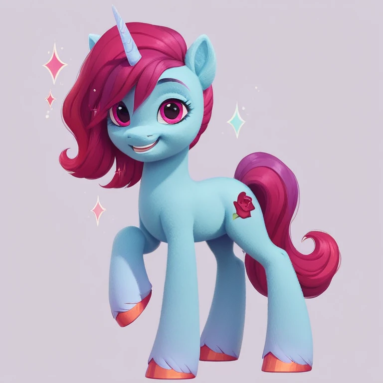 score_9, score_8_up, score_7_up, score_6_up, score_5_up, score_4_up,  show exactly ,  full length,  simple background,  wild pony , female pony ,  charming appearance,  original character, Rose Sparkles unicorn 
