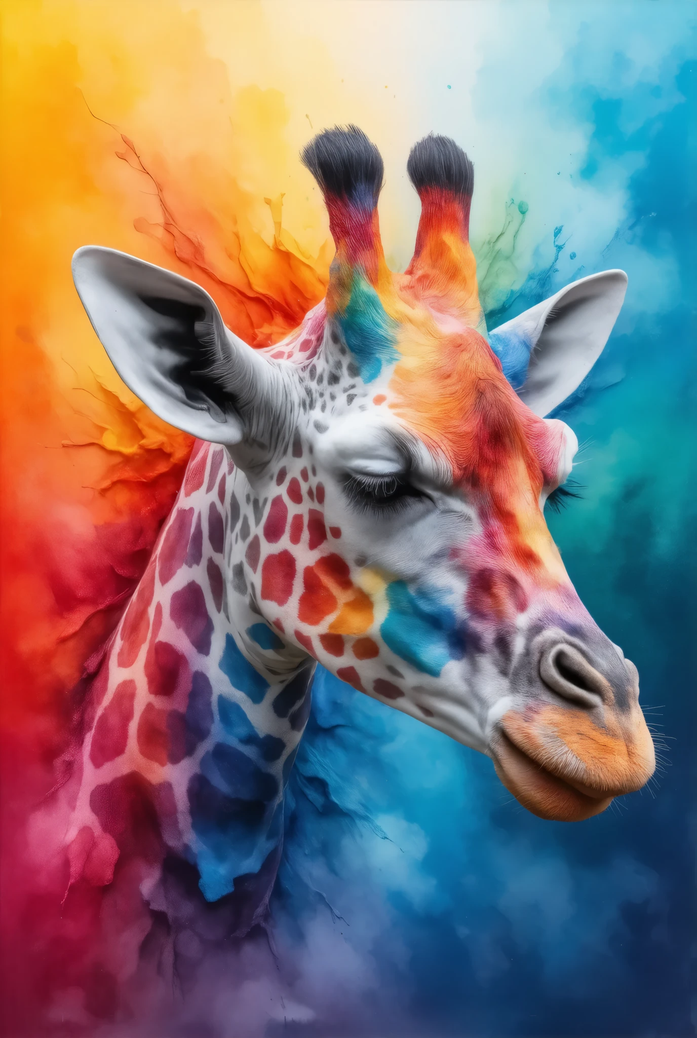 brightly colored giraffe with geometric pattern on head, vector art by derek zabrocki , , Neo-Fauvism, vector art style , colorful illustrations, Adobe Illustrator Art, colorful illustrationsレーション, Vivid and stylized, Close-up of a woman holding , Multicolor Vector Art , is the best on Adobe Stock, Vivid cartoon art, digital art animal photography、 detailed beautiful animal glass art 、 Stained Glass Art