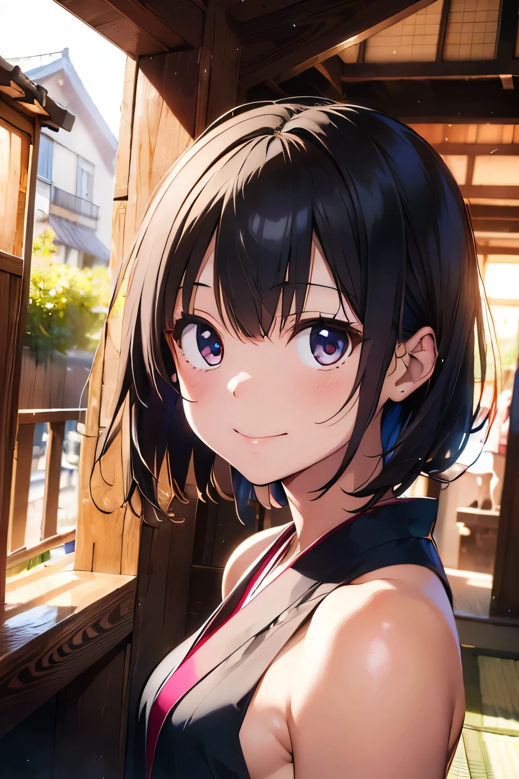 (extremely high quality artwork), (extremely detailed CG 8k), (masterpiece) ,(extremely cute girl), short, (innocent face), ((innocent smile)), shiny hair, (slim body), (small breasts), ((finely detailed beautiful eyes)), (eyes with brightness), look at viewer, ((nsfw)), ((japanese kimonos)), no bra, ((side boob)), (((lower body is completely naked))), (((no panties))), beautiful skin, pale skin, shiny skin, (bright color), vibrant colors, natural light, (glare),