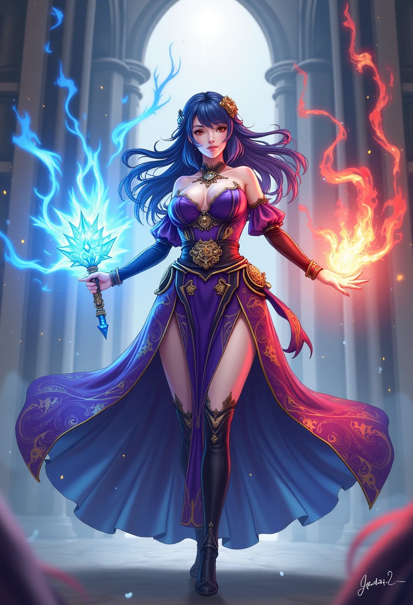 anime - style image of a woman dressed in a witch costume and holding a staff, cushart krenz key art feminine, artgerm and atey ghailan, astri lohne, by Yang J, full portrait of magical knight, alexandra fomina artstation, aly fell and artgerm, beautiful character painting, portrait of a female mage