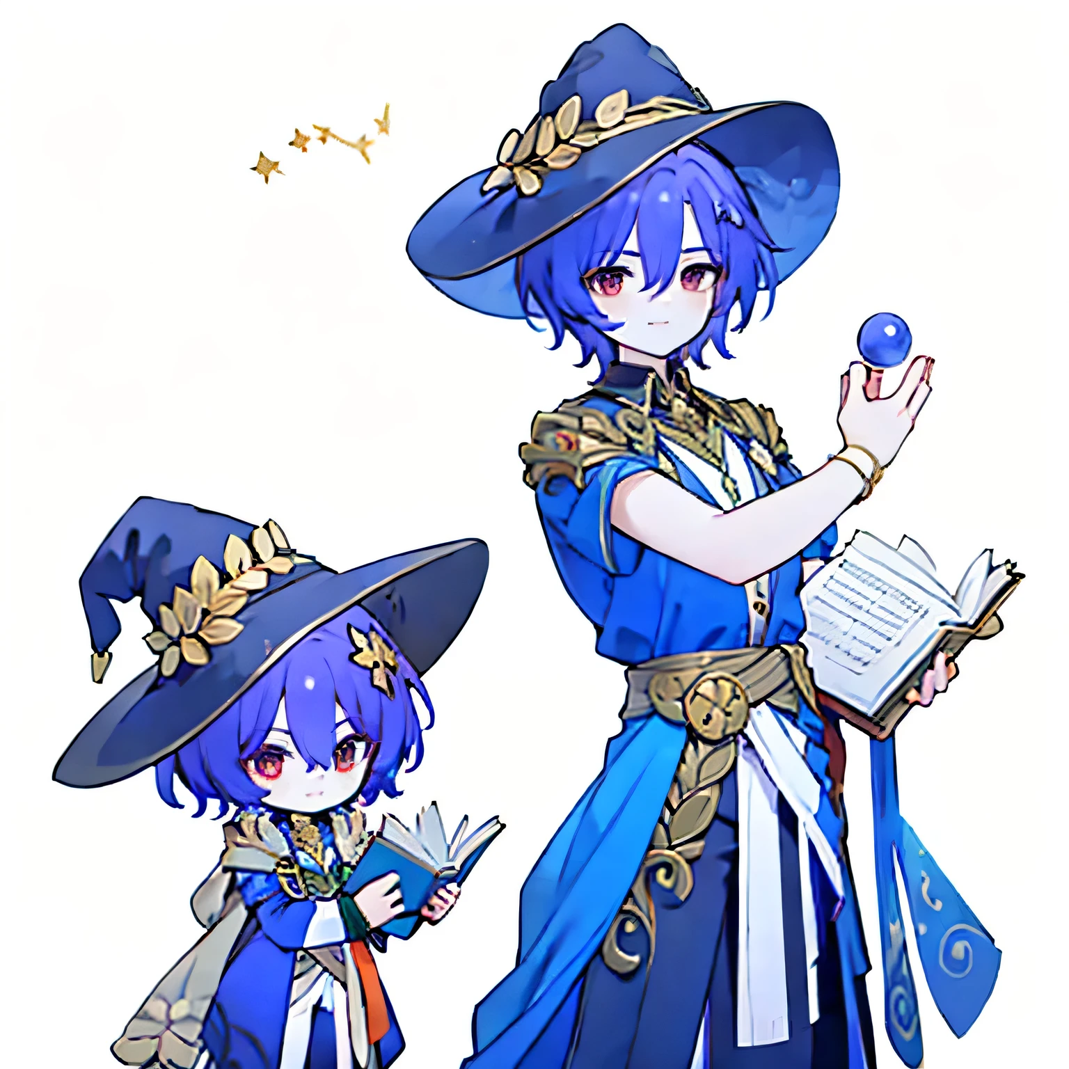 a boy wearing a yellow duck hat and holding a book ,Purple Hair,Red Eye,Maya Ali as d&D sorceress, Holding the spell book, Dress up as a witch, d&d magician, Wearing a wizard hat ,Magic Sang , riding a broom ,