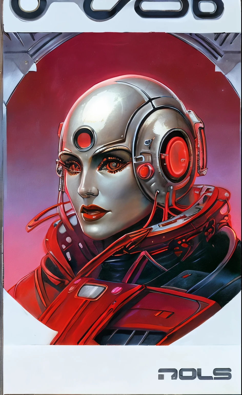  wearing a futuristic helmet 、 Closeup of woman wearing red lipstick,  Cyberpunk Jackie Wells , [cgsociety 9, style =  retrofuturism ,   Beautiful Android woman  ,  Portrait of a female bionic ,  retro futuristic fashion , Still from the movie 《blade runner》,  Female robot in the data center , Moebius aesthetics,  Alien robot movie drama ,  depicting a sci-fi scene   