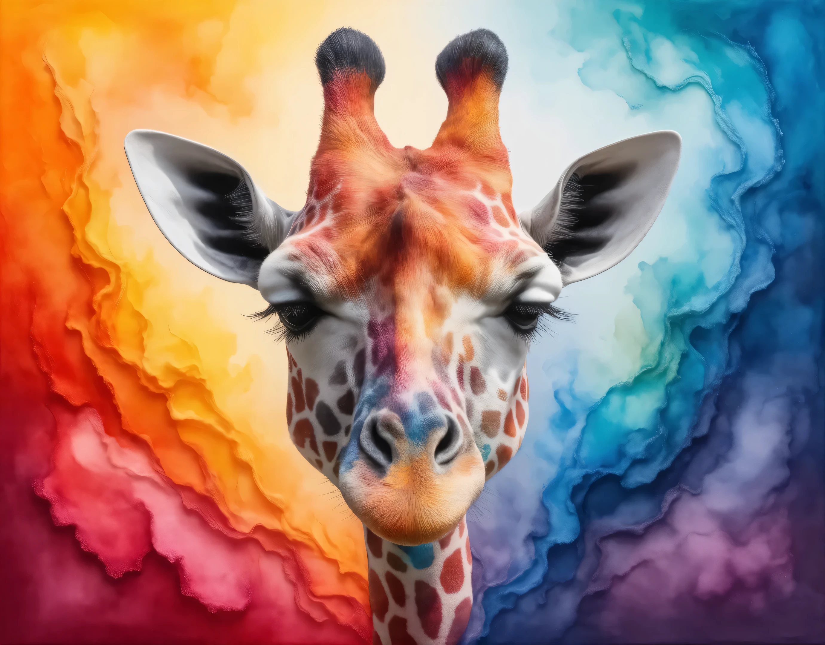 Close up of a giraffe on a colorful background ,  vector art inspired by Gensong Okuda,   Kushi  , Neo-Fauvism,  digital art animal photography,  vector art style ,  colorful illustrations,  is the best on Adobe Stock,  colorful illustrationsレーション,   stylized digital art  , Animal paintings,  Multicolor Vector Art ,  animal illustration on background、 detailed beautiful animal、Glass Art 、 Stained Glass Art 