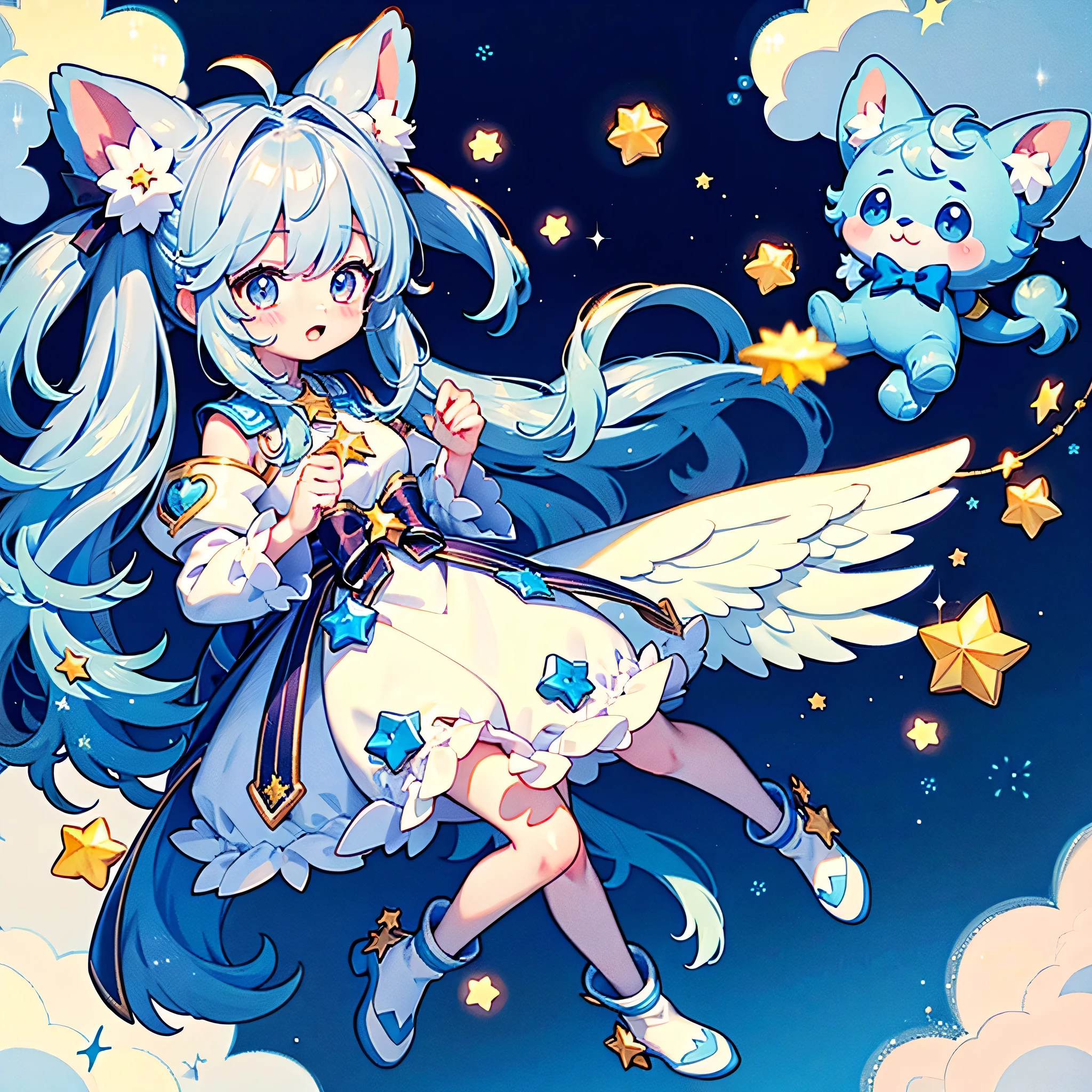 No people、( plush/Fluffy、Fluffy、 the cutest star fairy in the world who has a shape I've never seen、Star-shaped tail )、 illustration、patch、