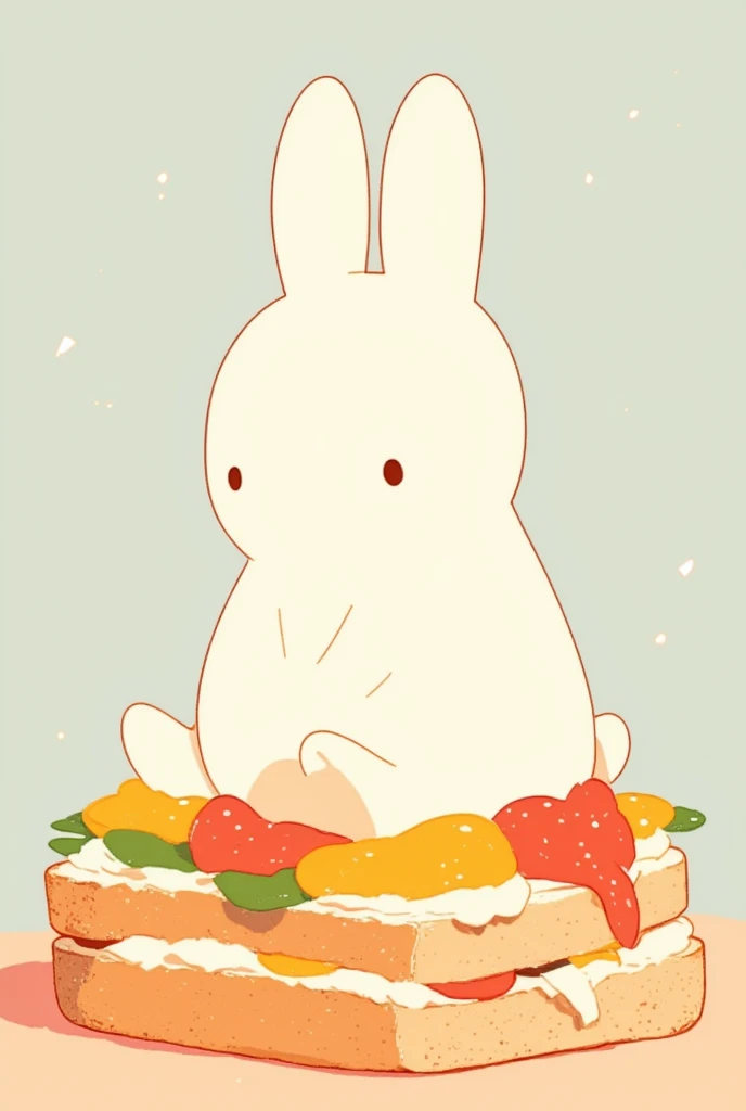    Miffy rabbit sitting on a fresh cream fruit sandwich,storybook illustration , close-up view   ,    close-up view   ,    60s Cartoon   ,    close-up showing head and belly button  ,    full color illustration  ,    Additional Details   ,    60s style anime ,Picture book cover  , close-up,    close-up view   , mid closeup ,Anime pop   ,   Minimalism  ,  textbook color illustration , In the igloo, Picture of a ren's book , printing!,   ren's book illustration  ,  ren's Book Illustration ,  animated film still ,  vignette illustration ,  close-up view ,  close-up view ,  full color illustration ,  Picture Book Illustrations for s , miffy art 