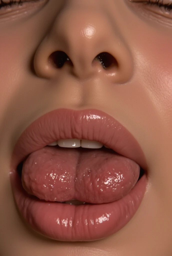extremely detailed, high quality, realistic, photorealistic, 8k, masterpiece, full body, glowing dark skin, ebony girl, buzz cut, shaved hair, beautiful face, huge eyelashes, pink lipgloss, sweaty, cum on body everywhere, sucking on a huge and thick veiny white cock, dick in mouth, blowjob, sloppy, cumshot, cum on face, crying, open mouth, hyper big plastic mouth, bimbo face, cumshot, drooling, saliva, squirt, Large plump Bimbo lips, face pov