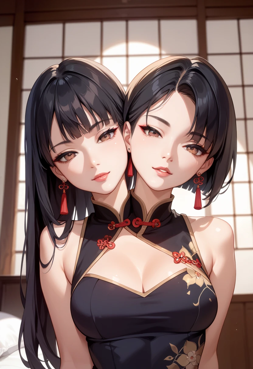 ukiyoe painting、Sharaku、adult lady、Assassin、Leather suit、sideways Facing、Dark、Inappropriate smile、Too eyebrows