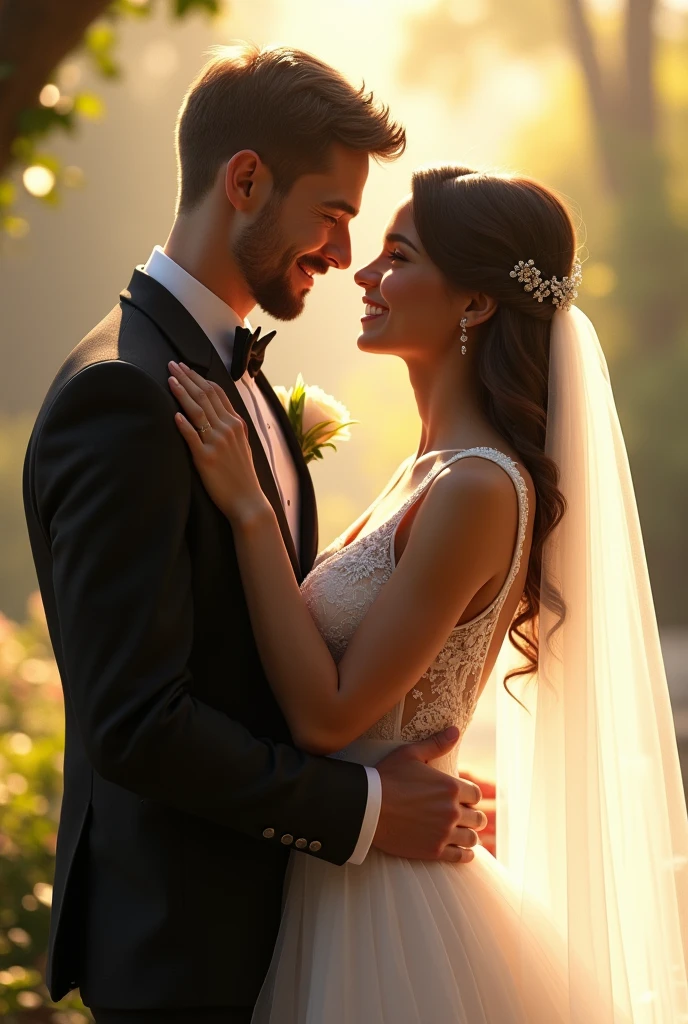 A very happy couple embraced --auto