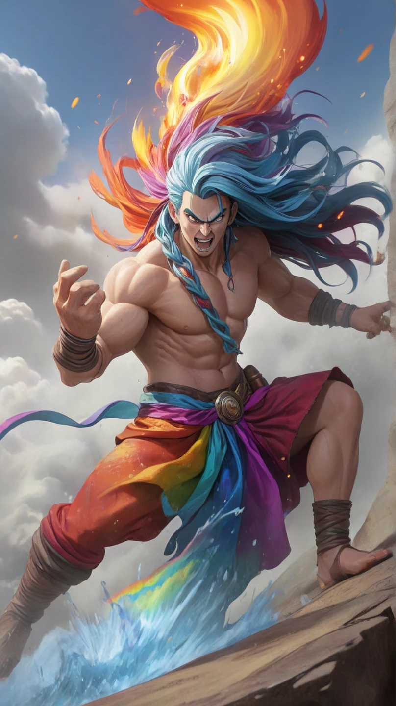 a man sitting on a boat with a sword in his hand and a pink flower in his hand, with a sky background, (1boy:0.992), (abs:0.818), (bara:0.500), (cherry blossoms:0.999), (dark-skinned male:0.551), (dark skin:0.542), (falling petals:0.766), (flower:0.577), (jewelry:0.698), (long hair:0.806), (male focus:0.991), (muscular:0.891), (muscular male:0.515), (necklace:0.738), (pectorals:0.673), (petals:1.000), (petals on liquid:0.990), (sky:0.525), (solo:0.926), (water:0.948), (white hair:0.804), (wind:0.505)