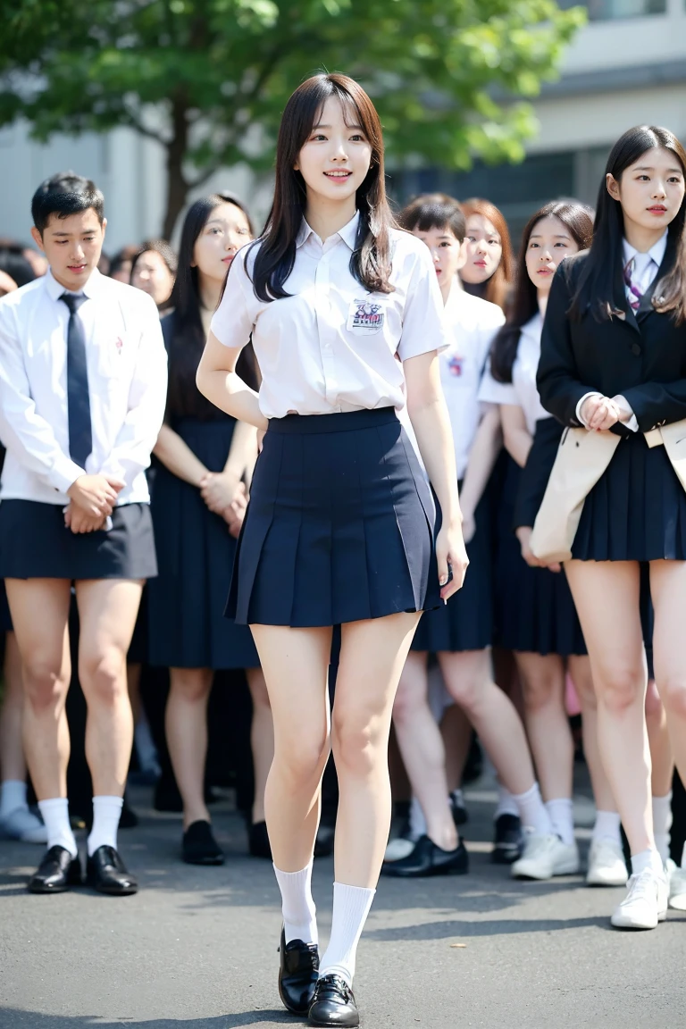 (best quality, 16k, ultra detailed, Photorealistic, beautiful skin, professional lighting, detailed face), Japanese pretty girl, (big breasts), (school girl, school uniform, sleeveless), (having sex:1.3), (anal sex:1.3), (spread legs), (smile, beautiful armpits), school, outdoor, (crowd:1.3), sitting on boy,
