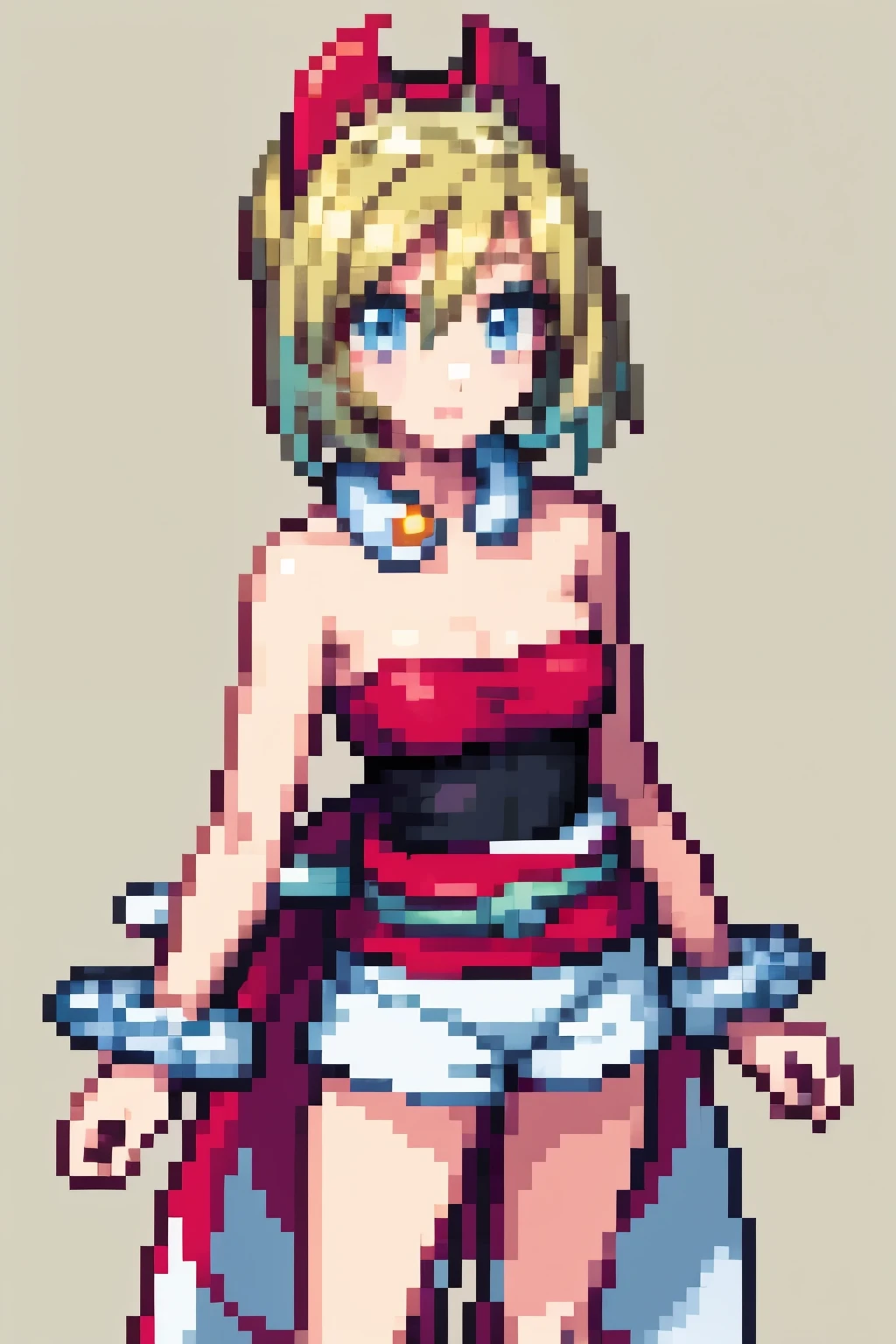 thick outlines, comics, photorealistic, perfect hands, masterpiece:1.2, colorful, 1girl, solo, small , , aairida, short hair, red hairband, neck ring, collar, strapless shirt, red shirt, bracelet, sash, waist cape, white shorts,  legs, japanese feudal town, detailed face, detailed eyes, 