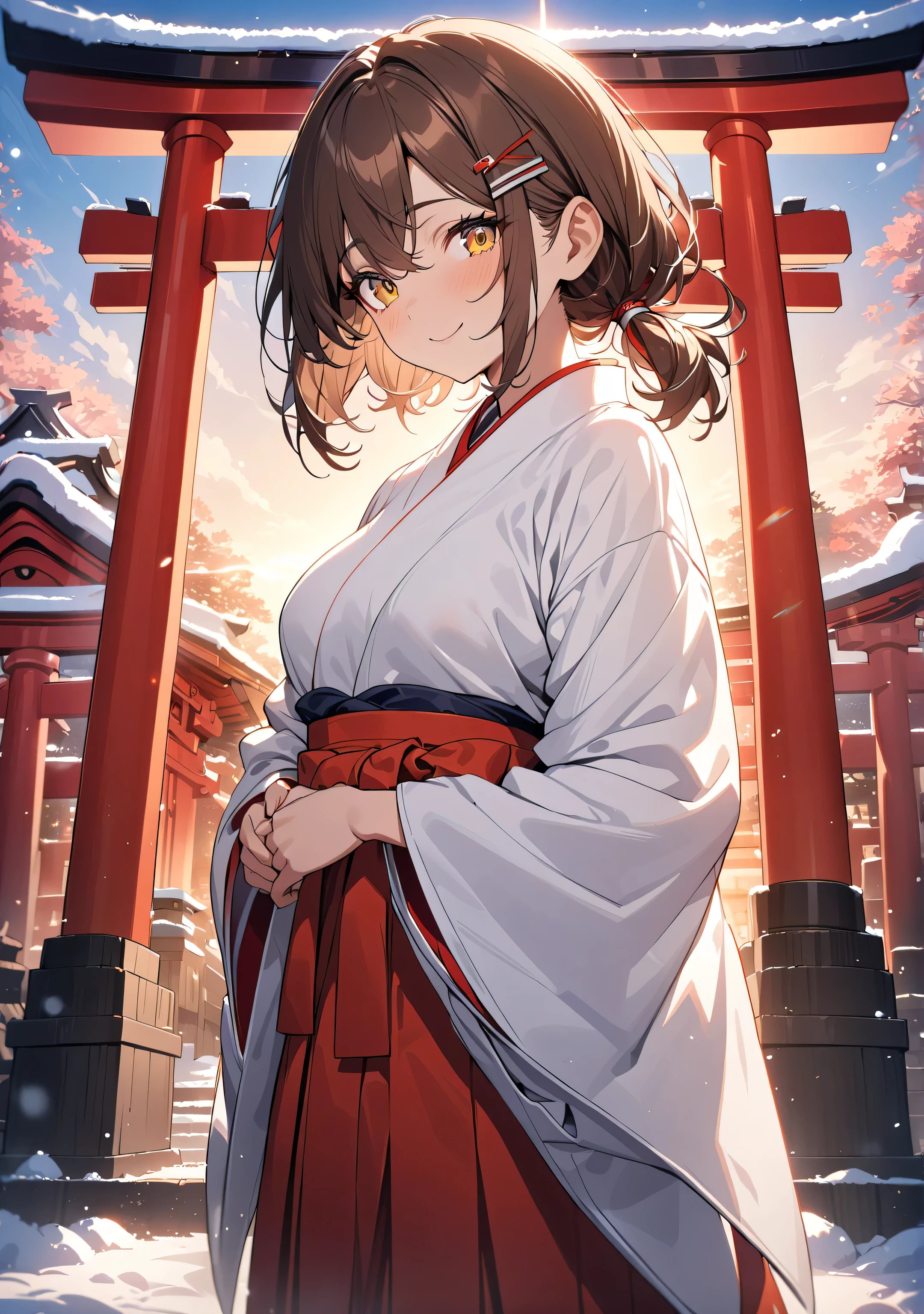 Anime girl in kimono outfit standing in front of a red gate - SeaArt AI