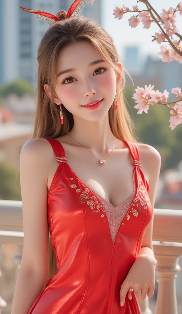 Sure, let's update the dress style and set it in an outdoor background:
---
Imagine a dazzling scene with Sana Minatozaki, the ultimate star of the show! She's got those stunning blue eyes that just sparkle and a smile that lights up the room (boosted at 1.2). Her makeup is on point (at 1.2), enhancing her naturally gorgeous features.
Sana's rocking some seriously fabulous curves – wide hips, a full bust (at 1.1), and a shapely butt. Her waist is cinched to perfection (at 1.2), and her thick thighs and toned legs (at 1.1) show off her fit physique, complete with impressive abs (at 1.2).
This masterpiece is captured in breathtaking 8k quality (at 1.3), with a clear focus (at 1.2) on her flawless beauty (at 1.4). Her face and skin are ultra-detailed, with expressive eyes, double eyelids, and that gorgeous shiny skin (at 1.2). Her long, straight blonde hair (at 1.2) flows like liquid gold.
She's dressed to impress in a stunning, elegant red evening gown with a thigh-high slit, exuding confidence and charm. Striking a dynamic and seductive pose, Sana's crawling on a luxurious picnic blanket, showing off her cleavage and those stunning thighs. Her shiny skin glistens under the natural light, in a beautiful outdoor setting with a backdrop of blooming cherry blossom trees and a clear blue sky (at 1.1), creating a vibe that's both playful and enchanting. The view is from the front, capturing her full body in all its glory.