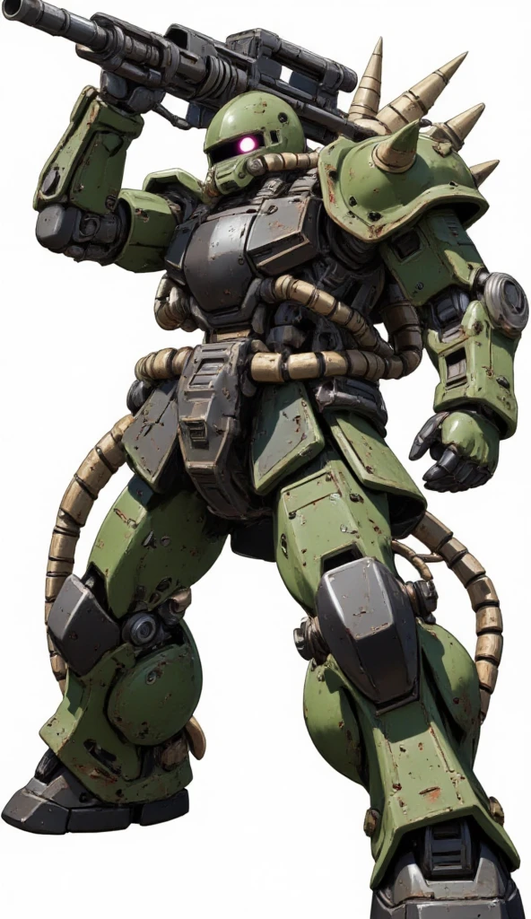 best quality,masterpiece,highly detailed,ultra-detailed, ZAKU, ZAKU, ZAKU, ZAKU,
MS-06 ZAKU, dirty, holding weapon, machinery, mecha, mobile suit, shoulder spikes, solo, standing, weapon, (((zaku))), zeon, 