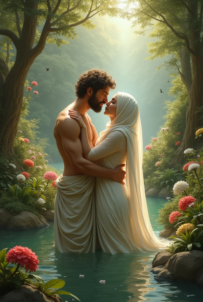 (((man and woman having sex in various position))) (1 gorgeous malay girl wearing thongs and arm sleeve, topless, wearing plain hijab, she is hugging 1 handsome man 40 years old with slick back hair, he is shirtless and wear panties) ((he is having sex with her)), dynamic pose, ultra realistic, masterpiece, maximum quality, detailed skin texture, skin pores, film grain, eyes closed, skin marks, moles, highly detailed skin, fantasy flower garden, (flowers blooming densely in background), lisianthus, pale pink and light azure color grading, surreal and dreamy environment, ethereal foliage, high contrast, ink strokes, over exposure, abstract, (watercolor painting by John Berkey and Jeremy Mann, brush strokes), flower petals and leaves flying blown by wind, film grain, film noise, cinematic composition ((KAMASUTRA))