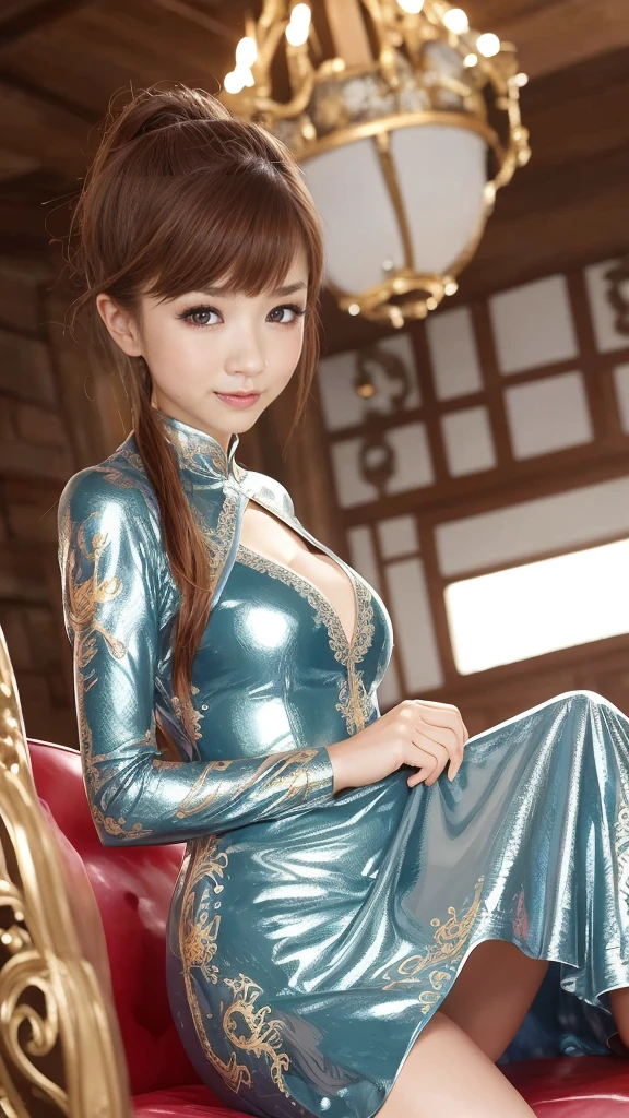  very cute girl sinking,   SUPER CUTE FACE  ,Clear and attractive eyes,   Beautiful Eyes with Attention to Details , smiles,  Realistic Pictures,  super shiny metallic gorgeous brightly colored latex long sleeve china dress, China dress with dragon pattern design ,
Costume lighting