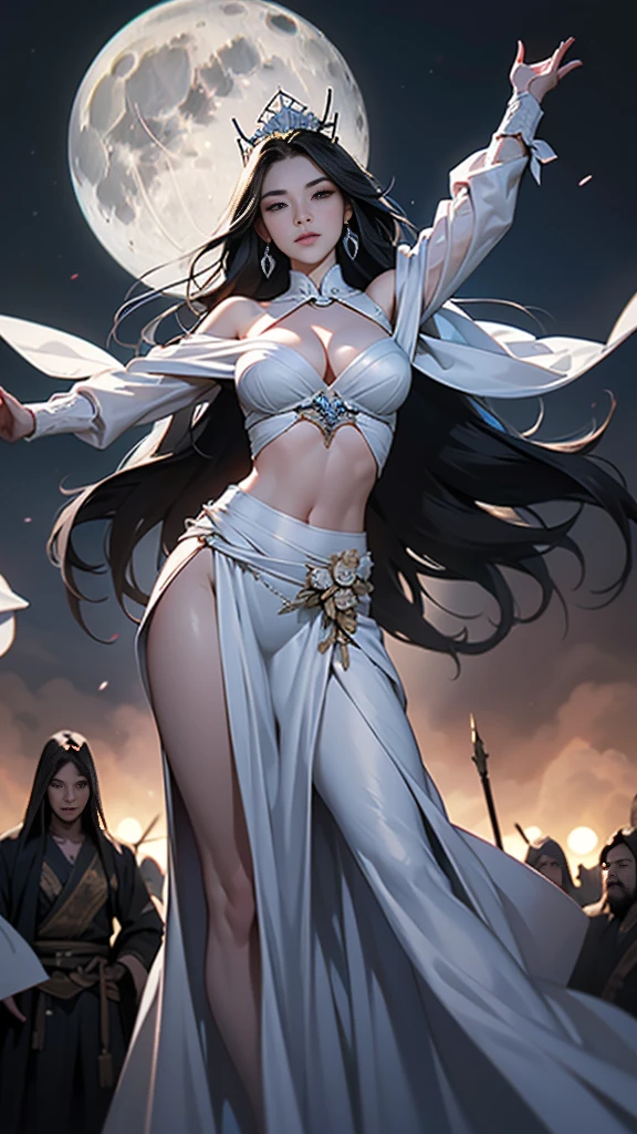 ful:1.3、to stand、((Dark skin:1.5)),(1 female,house wife)、40 years、masterpiece、。.3D、realisitic、Ultra Micro Photography、top-quality、Ultra detailed CG unity 8k wallpapers、frombelow、SEXY Model Pose、dynamic ungle、((Sailor Pluto uniform,Luxurious golden tiara on forehead:1.4、Metallic black pleated mini skirt:1.2、Huge dark brown bow on the chest:1.3、Black gloves on elbows:1.1、Large collar in black、Red brooch,Luxurious gold decoration,Key Chase accessories on the waist))、intricate detailes、((single ponytail,Incredibly long green very long hair:1.2、Glossy beautiful straight long green very long hair,:1.2、)),(Red Eyes,Setsuna Meioh Mao_Bun, meishaonv)、(Sailor Pluto Single Hair Panties Tiara Sailor Senshi Uniform Skirt Gloves),(Sailor Senshi Uniform、Bare upper arms:1.2、Sleeveless,Long white latex gloves with luxurious gold decoration:1.3、very large dark brown bow behind the waist:1.1、 Cleavage is sexy and boldly large、Golden ring-shaped earrings,Long knee-high boots in shiny black with luxurious gold decoration),A staff, Holding_A staff, (hmjupiter,Ponytail, tiarra, Jewelry, Sailor Senshi Uniform, Choker, elbow groves, ),((battle posture))、I have a giant key wand,(Thin and fitting high-gloss silver-white holographic leather:1.3,Bold and sexy slender silver white high leg gravette swimsuit)、 ((Very Clean Face、Details of face:1.5、Bright red eyes、Beautiful expression、beautidful eyes、shinny eyes、thin lips:1.3、thin and sharp pale eyebrows,、long dark eyelashes、Double eyelashes))、Luxurious huge white wings、muscular muscles:1.2、 Muscular abs:1.2、a small face、Huge breasts 、tall,Tall and glamorous perfect proportions、big breasts thin waist、thick thighs,Big ass,Visible Pore、perfect hand:1.5、highly dramatic picture、Strong natural light、sunlights、exquisite lighting and shadow、DSLR Harp、Maximum clarity and sharpness、(Dynamic Space-Time Divinity The Divinity of the Underworld,Lightning space background, Pluto、moonlit glow、a moon、Moving background)