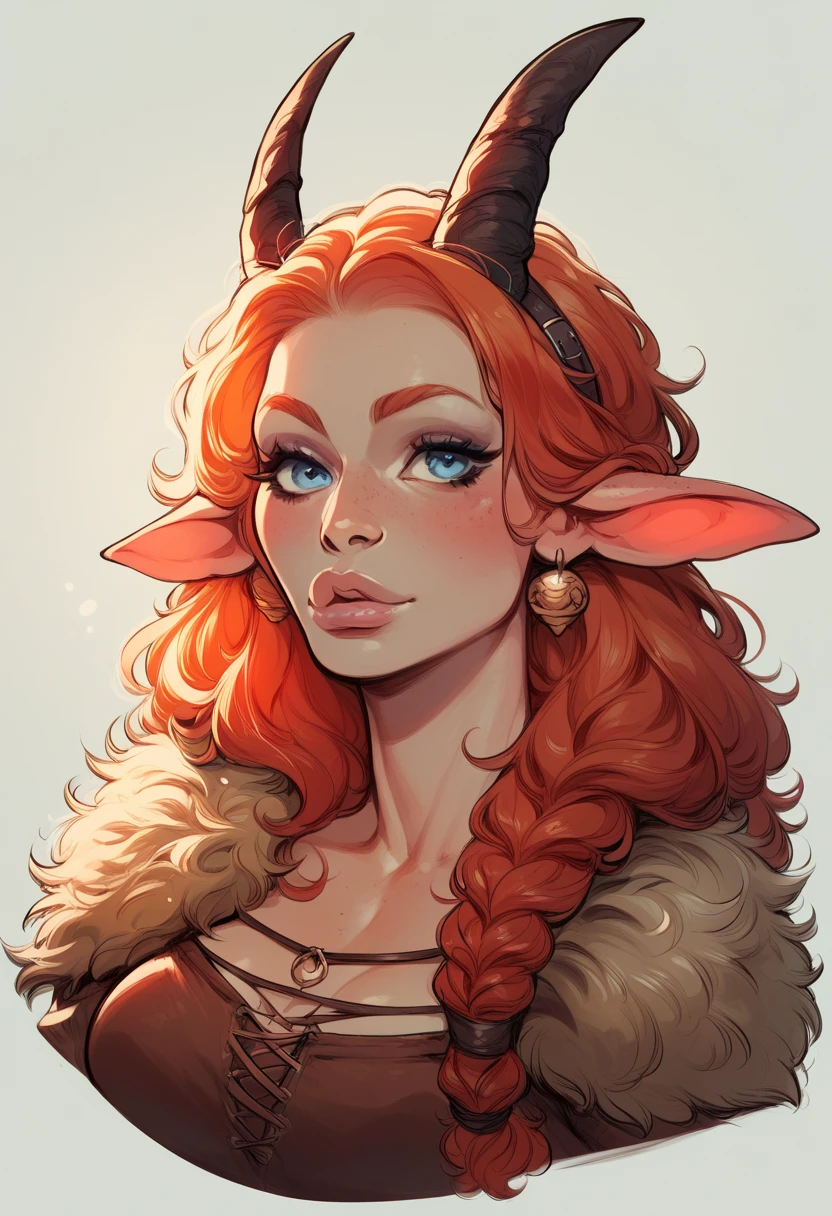 a close up of upper body of a woman with horns holding a pistol gun, tiefling, dnd portrait of a tiefling, tiefling female gunslinger cowboy outlaw, tiefling from d & d, attractive tiefling druid, alluring tiefling druid, tiefling rogue, blue tiefling, tiefling bard, cosmic tiefling d&d, dnd character art portrait, dnd character concept portrait. sexy and cute light red skin blonde hair, and red horns