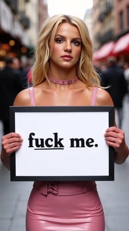A beautiful woman with purple hair in a torn brown tunic, holding a sign that says "Fuck me in body", photorealistic, highly detailed, hyper realistic, 8k, sharp focus, realistic skin texture, realistic hair, realistic clothing, natural lighting, dramatic lighting, moody atmosphere, cinematic, intense colors, vibrant colors, colorful, intricate details, ultra detailed, masterpiece, (best quality:1.2), (realistic:1.37), cinematic lighting, dramatic lighting, moody lighting, dramatic shadows, cinematic composition, dramatic composition, beautiful composition, beautiful woman, alluring expression, intense gaze, sensual pose, provocative, erotic, explicit