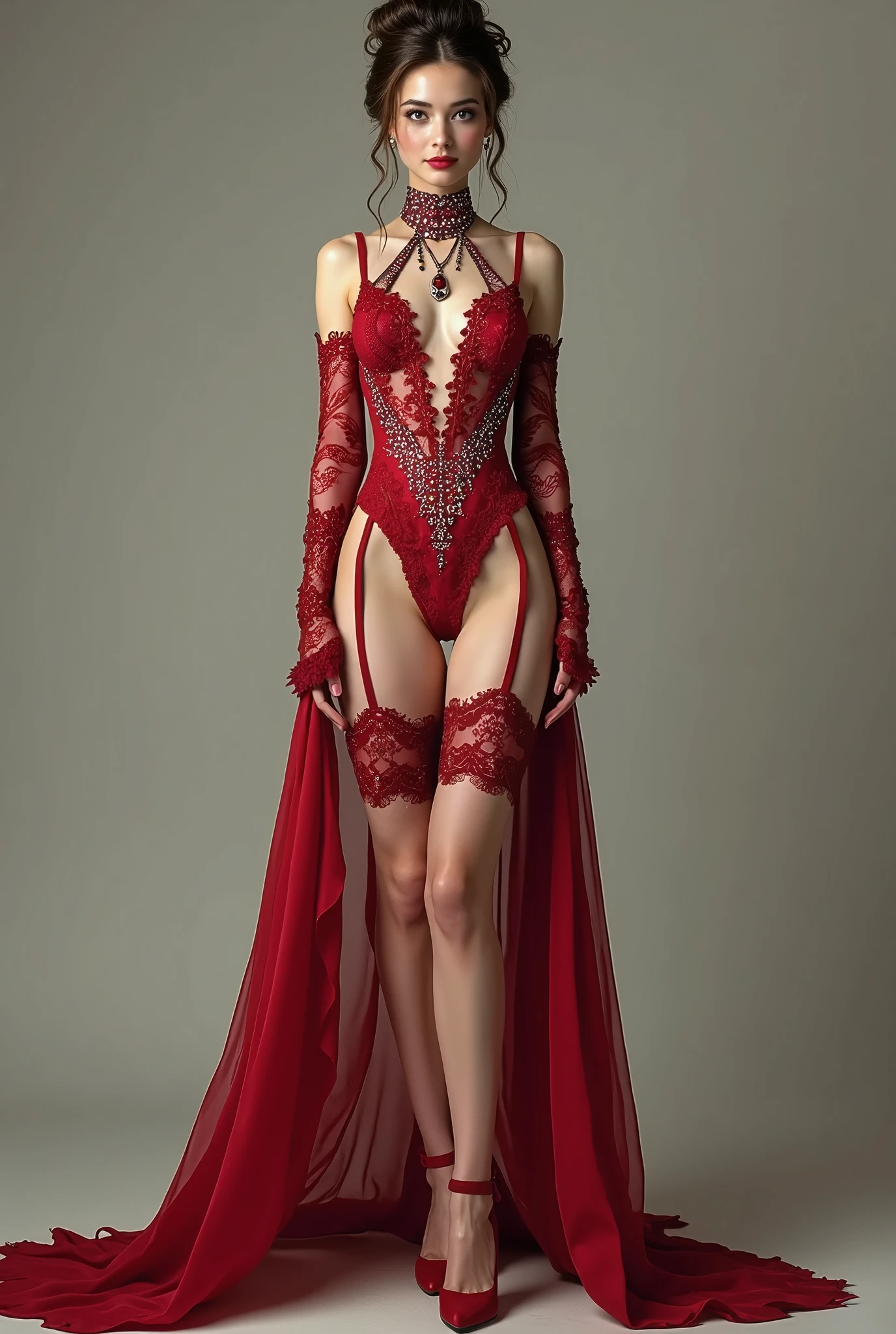 unparalleled masterpiece, ultra realistic 8k CG, perfect artwork, ((perfect female figure)), mature female, milf, narrow waist, chinese deity, looking at viewer, seductive posture, sexy pose, alluring, clean,
white hair, beautiful face, pure face, pale skin, absurdly long hair, huge breasts, divine goddess, shiny skin, skindentation,
red lace, red lace trim, red lace-trimmed legwear, delicate pattern, intricate detail,
(rich:1.4), prestige, gorgeous, luxury, royal palace, jewelry, gem, gold, silver, diamond, glint, sapphire, ruby, emerald, pearl, amber, obsidian,
((full body)),