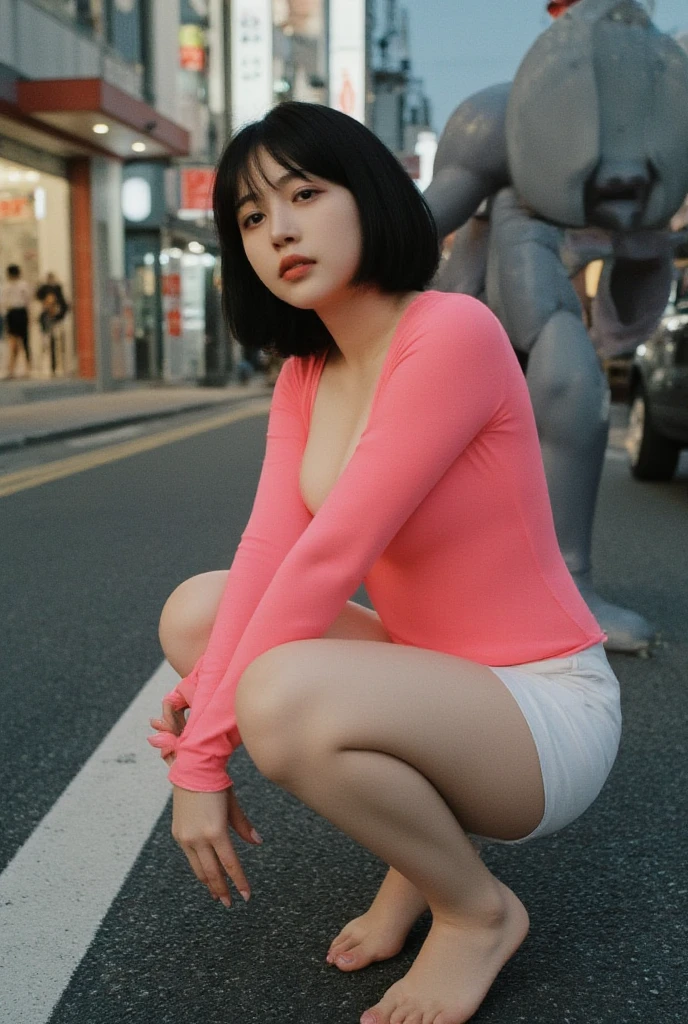 there is a woman that is standing on a boat with a stuffed animal, her belly button is exposed, chinese girl, tinyest midriff ever, belly button showing, wearing a sexy cropped top, xintong chen, thicc, jackie tsai style, y 2 k cutecore clowncore, cutecore, exposed midriff