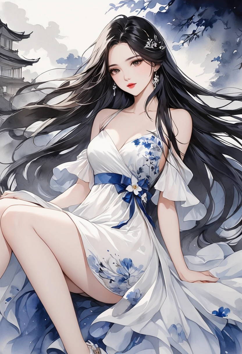 Best quality at best，Original，tmasterpiece，超高分辨率，Sweet girl，Draped with hair，Necklace necklace，camisole，medium boob，beachside，城市，healed